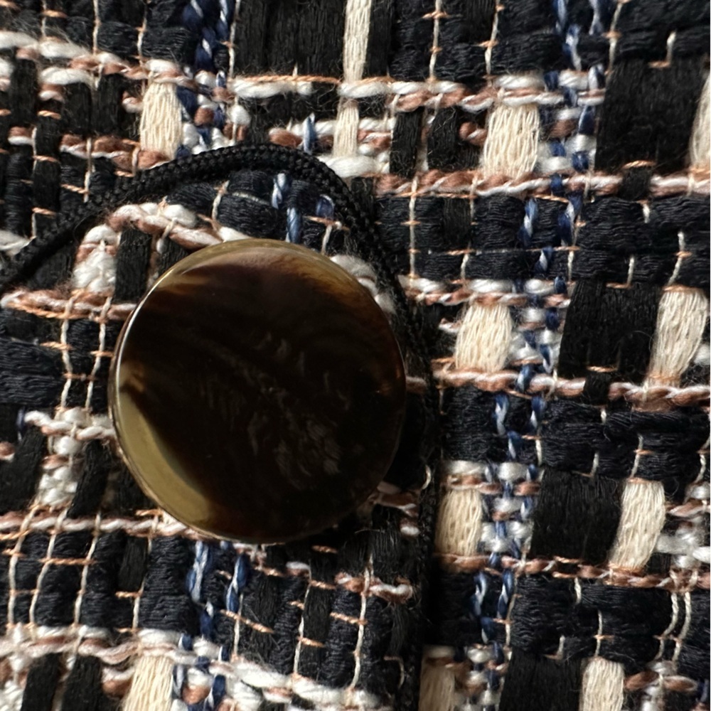 Ann Taylor Petite Tweed Mini Skirt Black White Metallic 2P Button Detail Lined - Picture 7 of 9